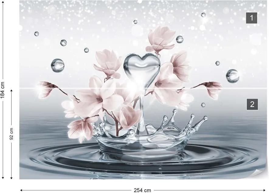 Fototapet GLIX - Water Drops Heart Flowers  + adeziv GRATUIT Tapet nețesute - 254x184 cm