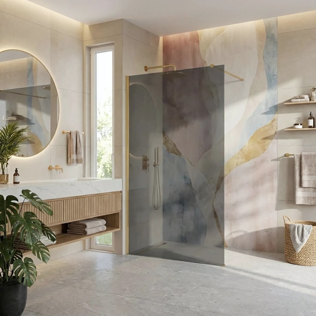 Paravan de dus Rea Flexi Grey / Brush Gold 130