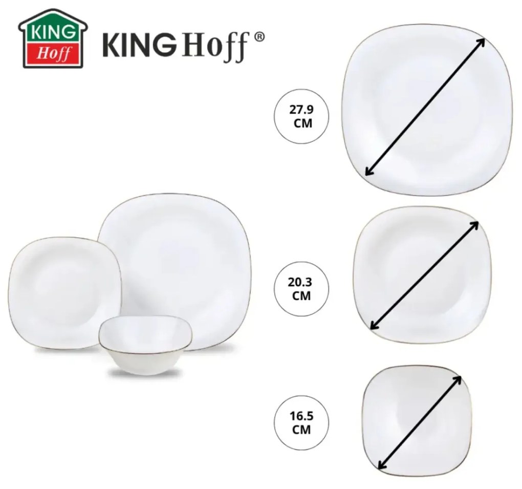 Set farfurii 18 piese, opal, alb cu auriu Kinghoff KH-1923