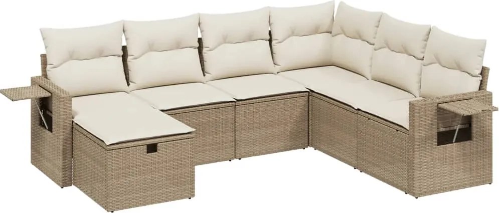 vidaXL Set canapele de grădină, 7 piese, cu perne, bej, poliratan