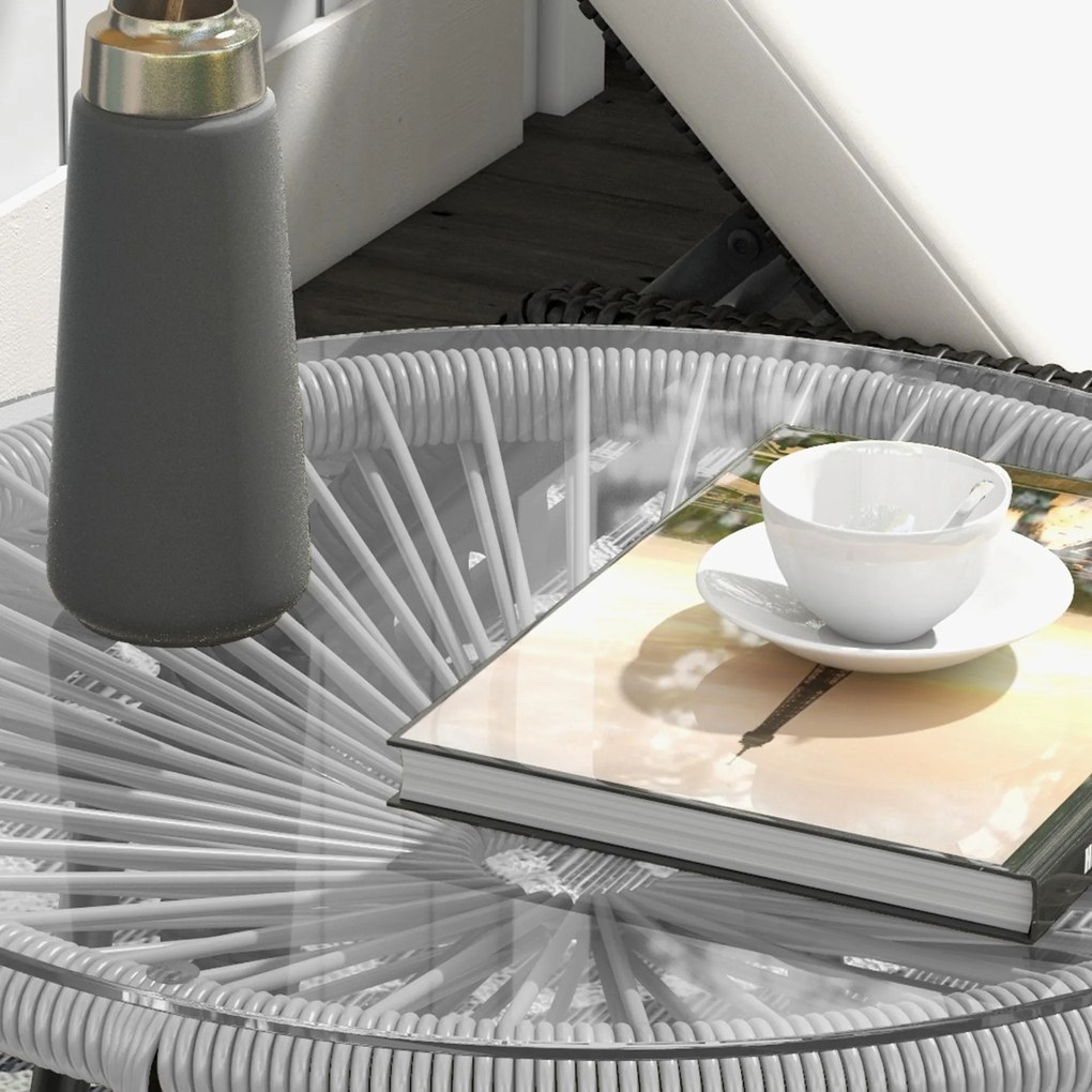 Outsunny Masă de cafea rotundă de grădină din răchită aspect rotin metal și blat sticlă securizată Ø 50 x 50 cm gri | Aosom Romania