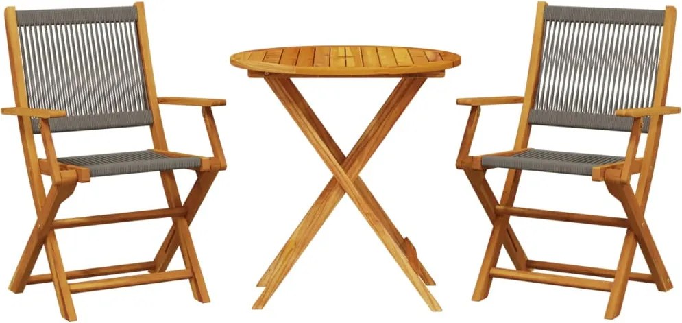 vidaXL Set mobilier bistro, 3 piese, gri, polipropilenă și lemn masiv