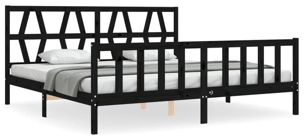 3192515 vidaXL Cadru pat cu tăblie 200x200 cm, negru, lemn masiv