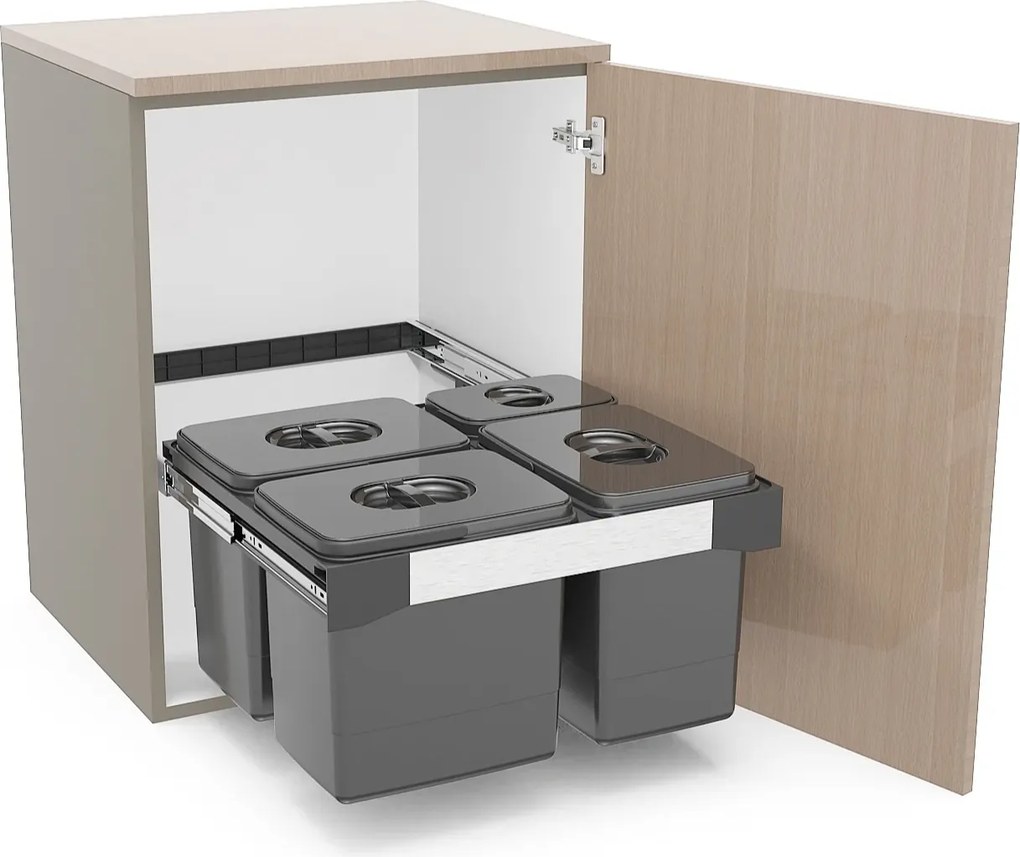 Cos gunoi incorporabil Ecomax Free Jazz 60, colectare selectiva, gri antracit, 1 x 7 l + 3 x 15 l L:469 mm; A:555 mm; H:545 mm, Polipropilena, 600 mm,