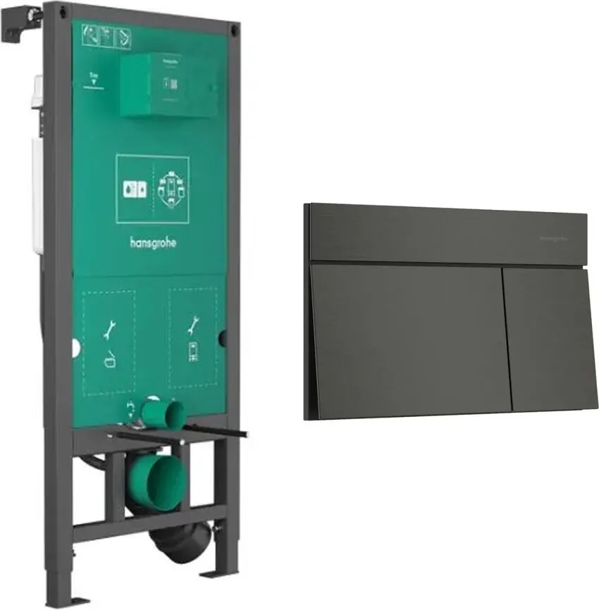 Rezervor incastrat Hansgrohe iFrame 112 cm pentru vas WC suspendat si clapeta iFrame Element E negru periat