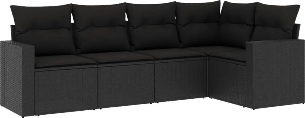 vidaXL Set mobilier de grădină cu perne, 5 piese, negru, poliratan
