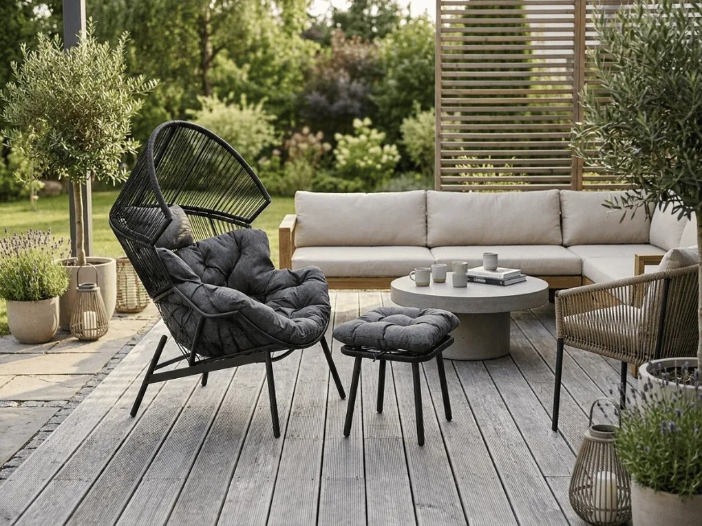 Scaun de gradina AURELO cu taburet, neagra