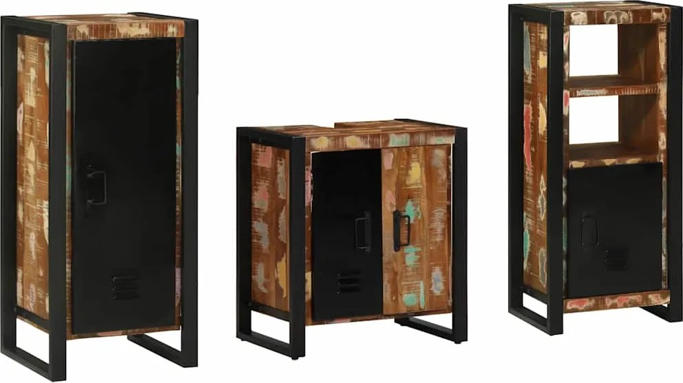 vidaXL Set de mobilier pentru baie cu raft 3 pcs Lemn recuperat masiv