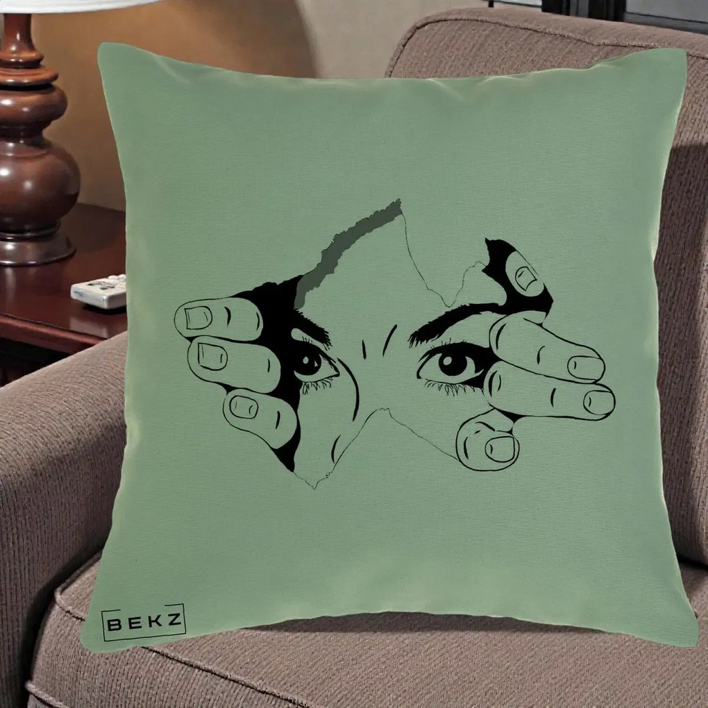 Perna Decorativa Ochi care Rup Suprafata, 40x40 cm, Verde, Husa Detasabila, Perna Inclusa, BEKZ®