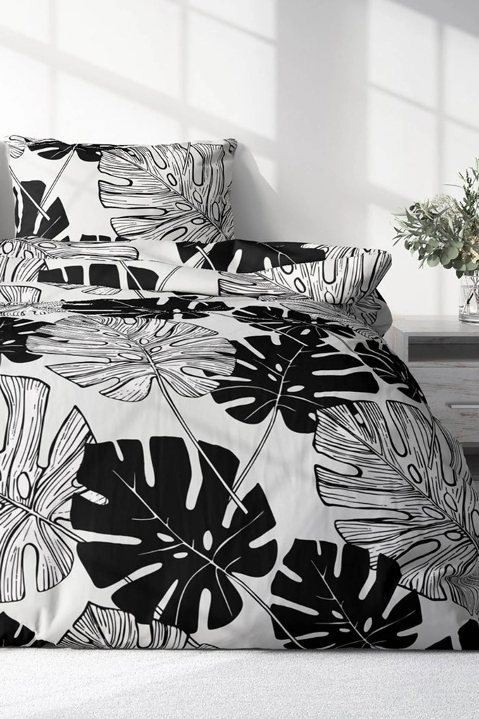 Lenjerie de pat din microfibră Harmony Monstera alb-negru 220x200 cm