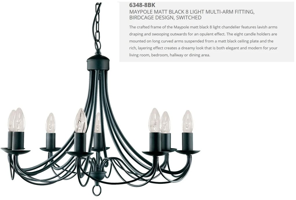 Candelabru traditional stil clasic Maypole negru 8L 6348-8BK SRT