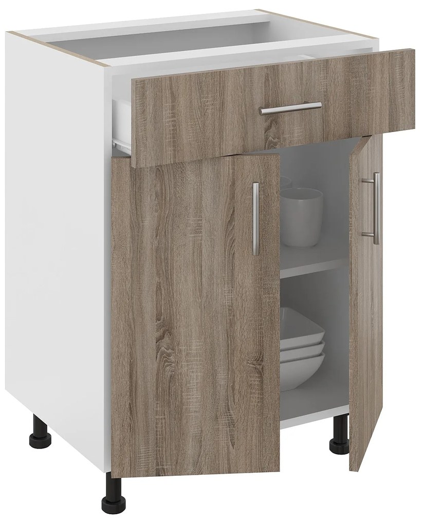 Corp haaus Karo, 1 Sertar, 2 Usi, Stejar Sonoma Inchis/Alb, 60 x 50 x 80 cm