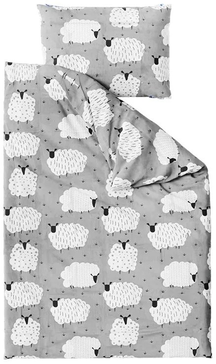 Lenjerie de pat creponata WHITE SHEEPS gri Dimensiune lenjerie de pat: 70 x 90 cm | 140 x 200 cm
