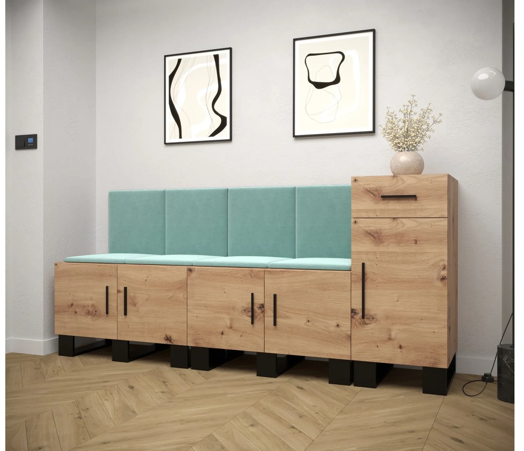 Set mobilier pentru hol Amanda 17 (Stejar artisan + verde). 1086003