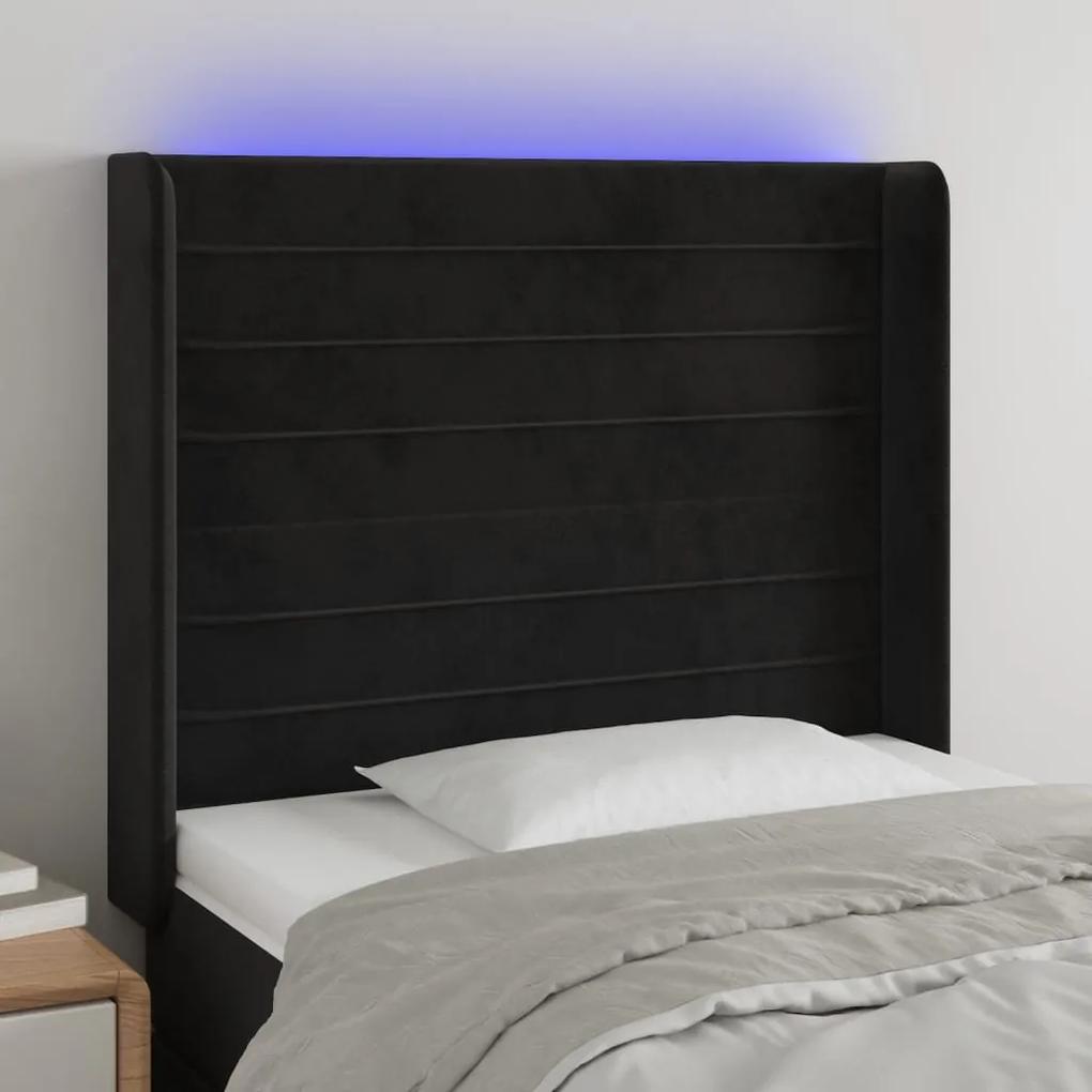 3124220 vidaXL Tăblie de pat cu LED, negru, 83x16x118/128 cm, catifea