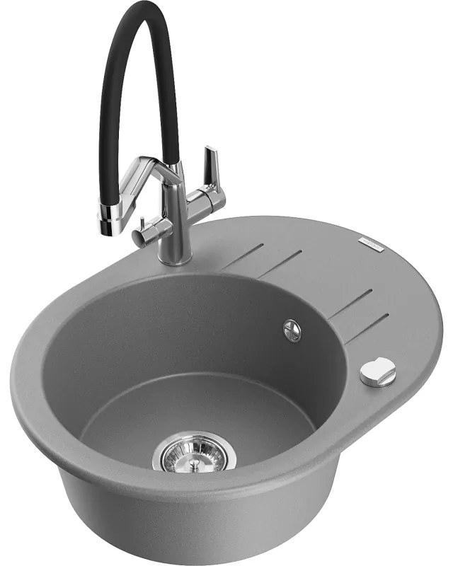 Mexen Kevin chiuvetă de granit cu 1 cameră cu baterie de bucătărie Duo, gri - 6517-71-671701-07