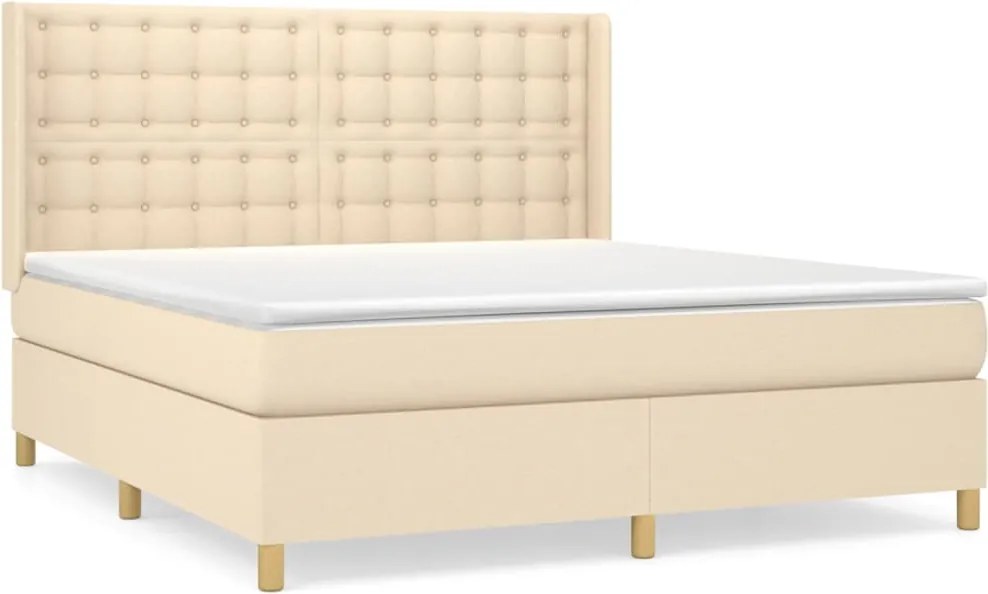 vidaXL Pat box spring cu saltea, crem, 160x200 cm, material textil