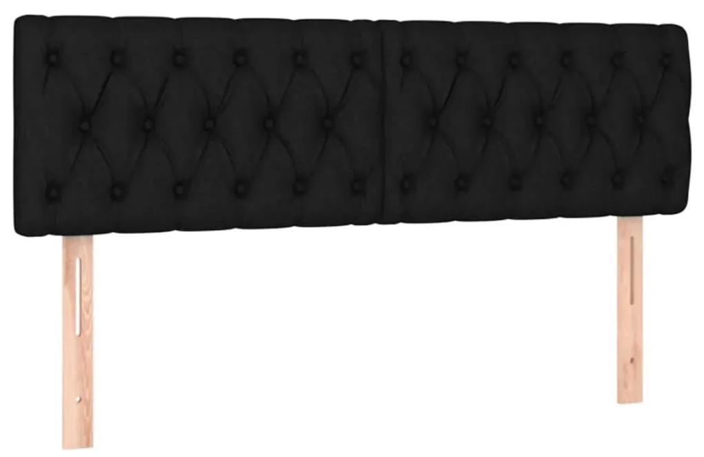 Pat box spring cu saltea, negru, 160x200 cm, textil Negru, 160 x 200 cm, Design cu nasturi
