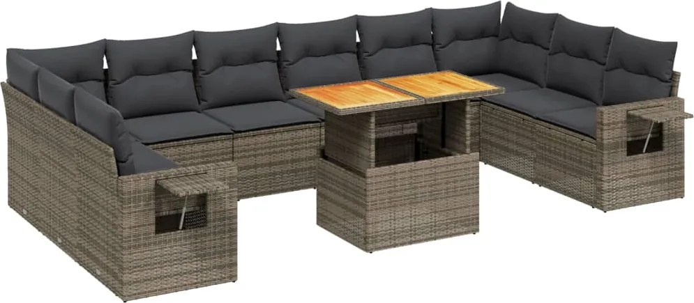 vidaXL Set canapele de grădină cu perne, 11 piese, gri, poliratan