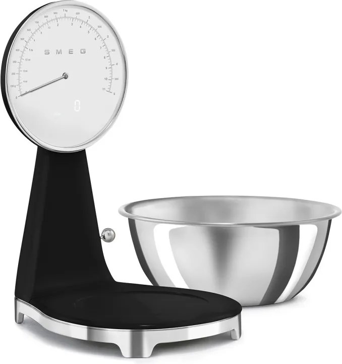 Cantar de bucatarie Smeg KSF01BLWW, Afisaj analogic si digital, Pana la 5 kg/5 l, Functie TARE, Afisaj LED, Baterie reincarcabila, Negru