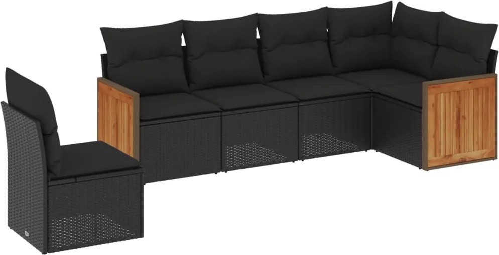 vidaXL Set mobilier de grădină cu perne, 6 piese, negru, poliratan