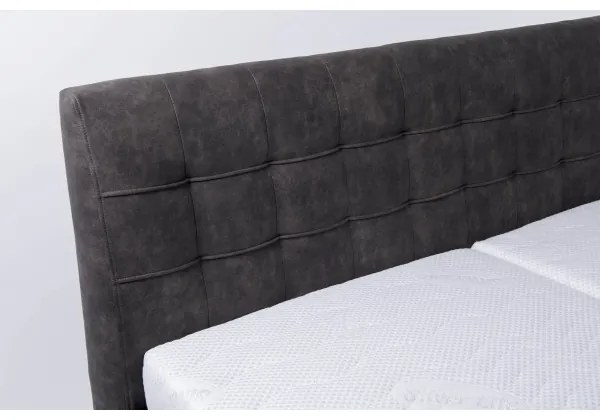 Pat tapițat VIOLET, 180 x 200 cm, gri închis, cu saltea și spațiu de depozitare