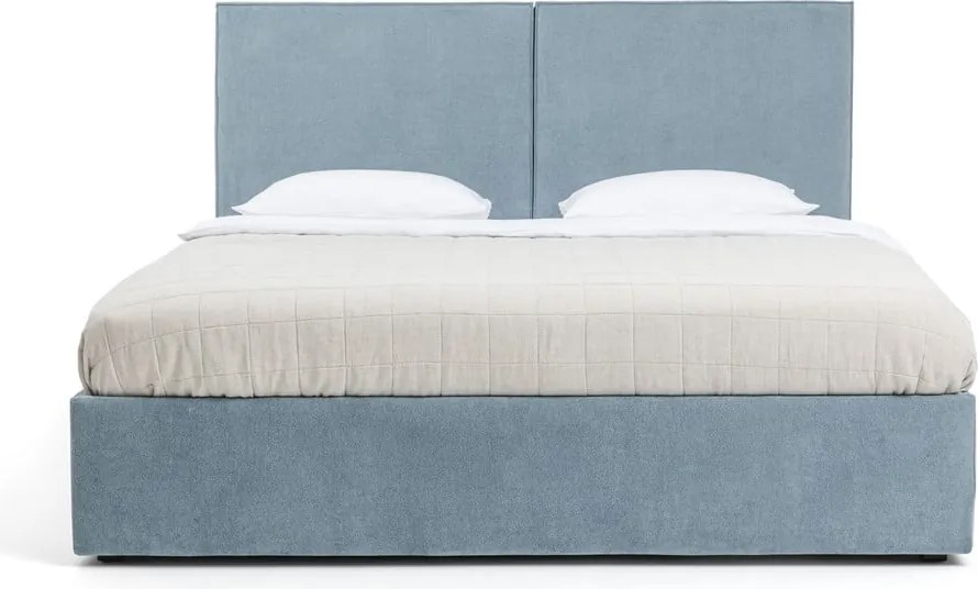 Pat dublu tapițat albastru cu spațiu de depozitare cu saltea/ somieră 180x200 cm Thessa Bold - Bonami Selection