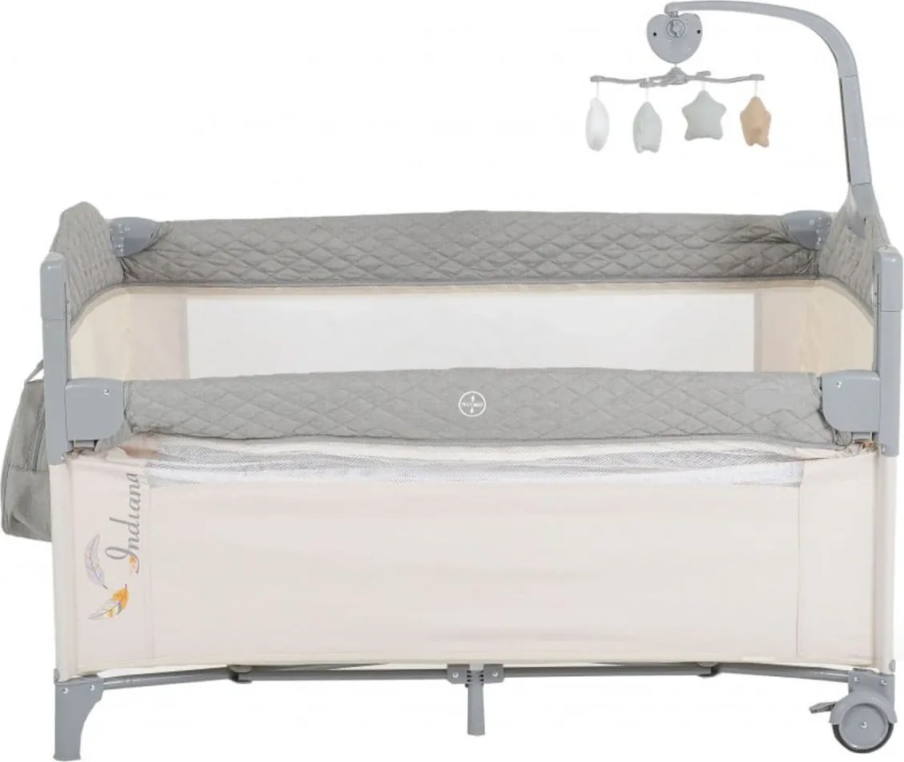 Patut pliant transformabil in tarc copii NOVOKIDS™ Indiana NEST, 62X125 cm, 2 Niveluri, Jucarie Carusel muzical, Fermoar acces lateral, Geanta bebe,