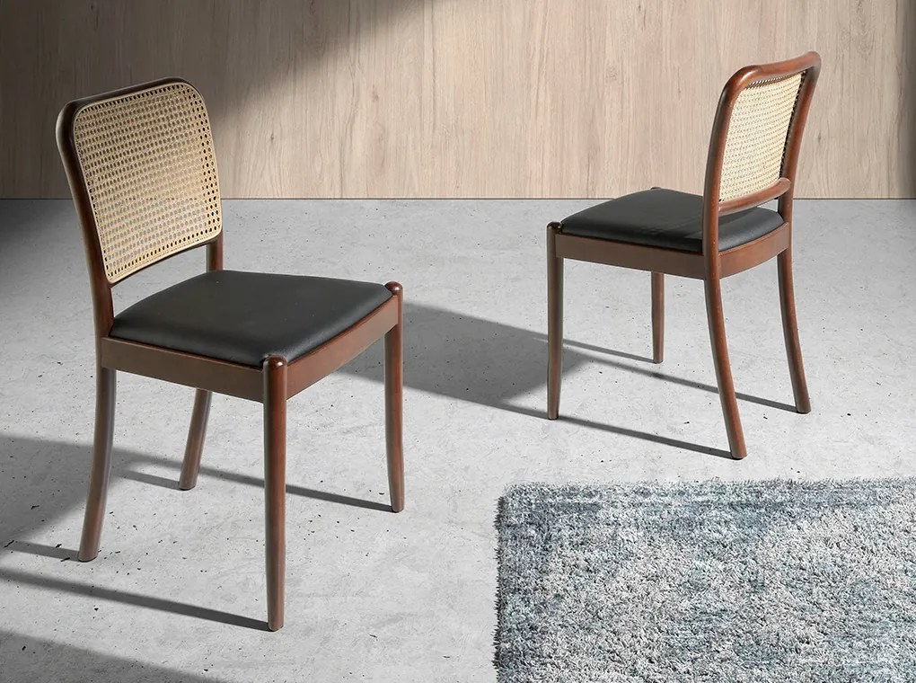 Scaun design LUX din lemn cu spatar de rattan Walnut AC 4094-WD1582