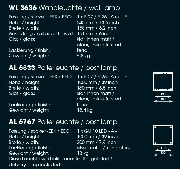 Aplica iluminat exterior din fier forjat, WL 3636