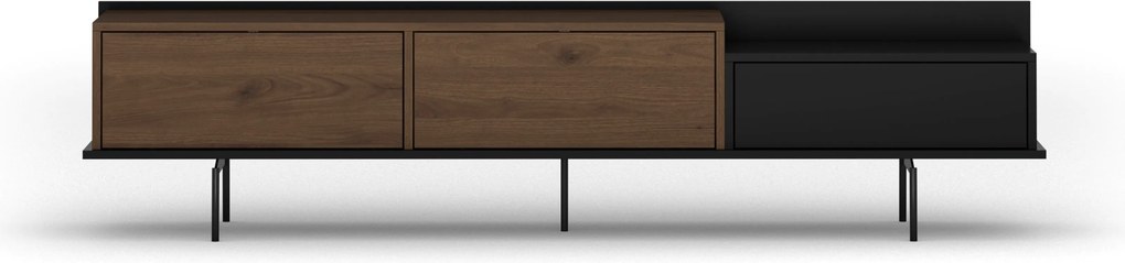 Comodă TV Zenar 200 cm cu picioare metalice și sertar - nuc elegant / negru