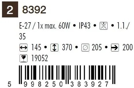 Aplica de perete exterior IP43, up light, auriu antic Toscana 8392 RX