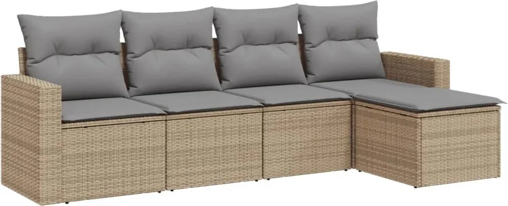 vidaXL Set canapele de grădină cu perne, 5 piese, bej, poliratan