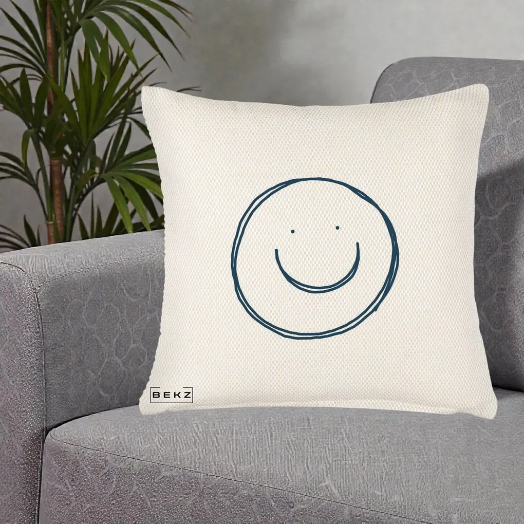 Perna Decorativa Smile Desen Minimalist, 40x40 cm, Crem Reliefat, Husa Detasabila, Perna Inclusa, BEKZ®