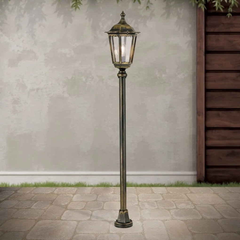 Stalp iluminat exterior stil clasic IP43 H140 Puchberg AL 11K/82576 schwarz-gold/rauch OR