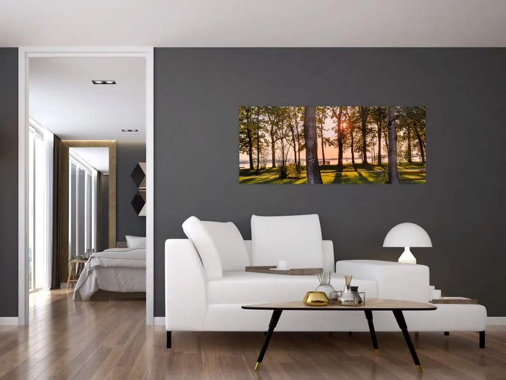 Tablou cu pomi lângă lac (120x50 cm)