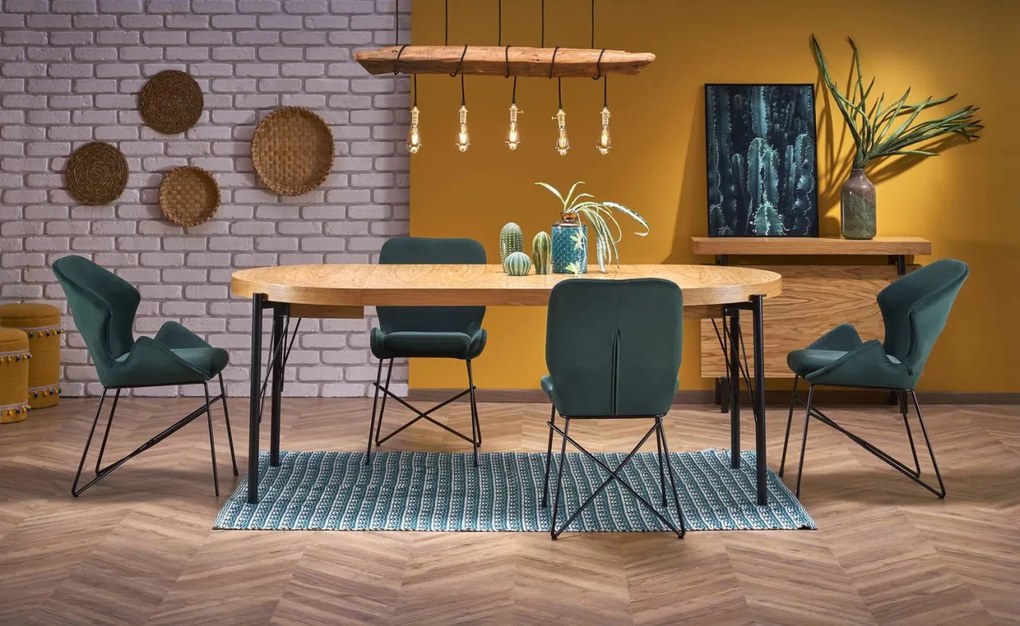 Set masa extensibila Inferno L100-300 cm + 6 scaune K458 velvet verde