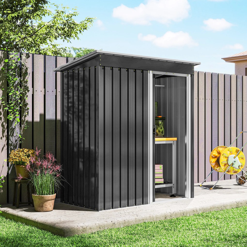 Outsunny Magazie Scule Cu Usa Glisanta Negru Usor De Montat Cu 6 Compartimente Stil Modern 163x89x182 cm | Aosom Romania