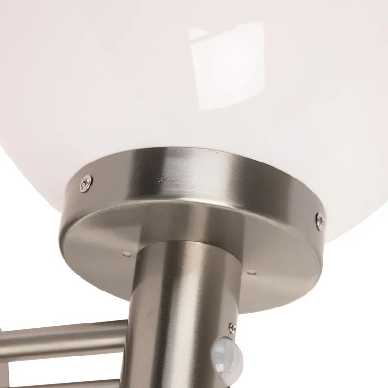 Lampă de perete de exterior din inox IP44 cu senzor de mișcare și glob din plastic - Sfera