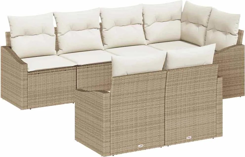 vidaXL Set de canapele pentru grădină 7 pcs Bej și Alb poliratan
