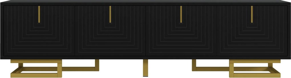 Comodă TV, mânere și picioare aurii, picioare reglabile, 160x38x44,5 cm, Negru