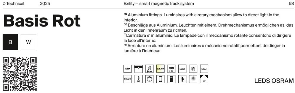 Spot LED SMART ajustabil, accesoriu pentru sina magnetica Exility, Basis Rot alb