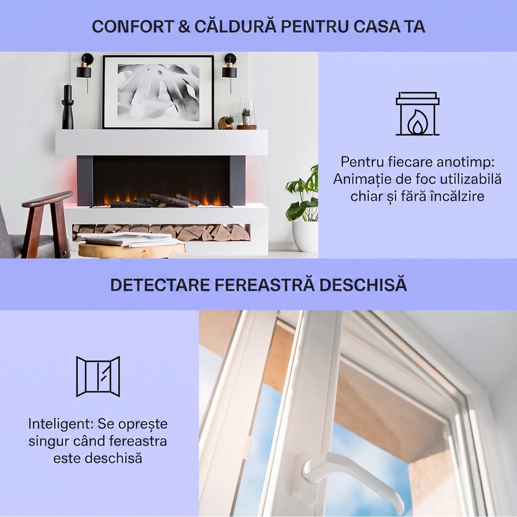Klarstein Studio Light & Fire 3 Smart, Șemineu, 1000 / 2000 W, MDF, WiFi Control