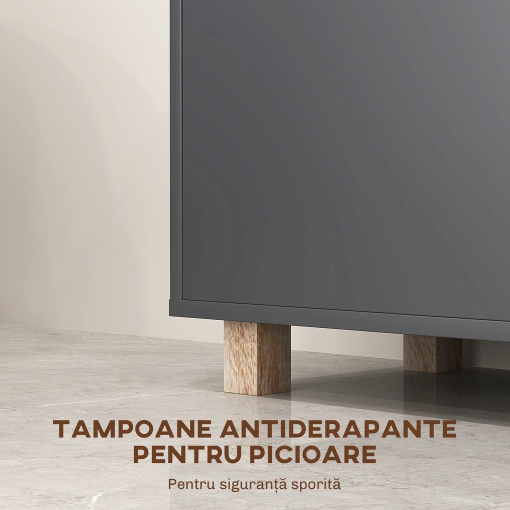 HOMCOM Dulap Baie cu Rafturi Deschise și Dulăpior cu 2 Uși, Dulap de Baie Spațios cu Mânere, 80x35x70 cm, Gri | Aosom Romania