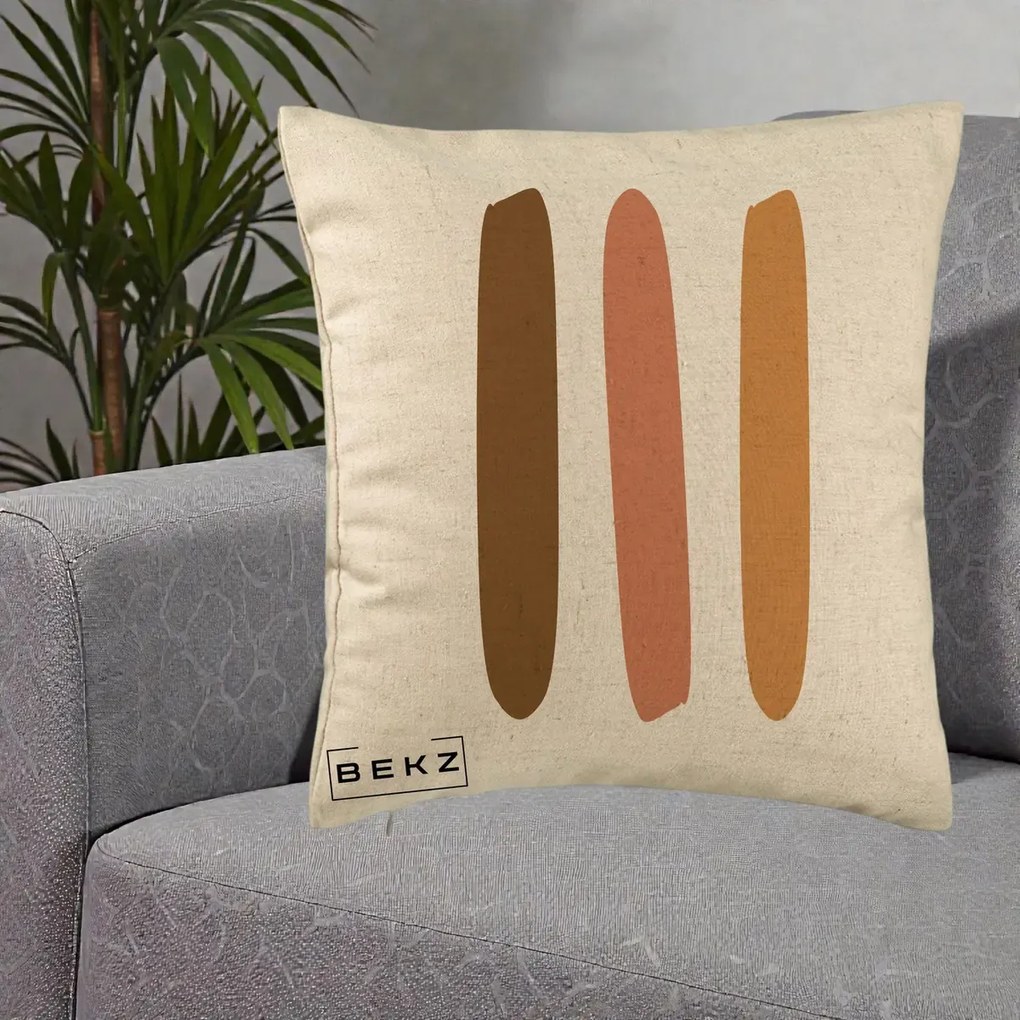 Perna Decorativa Abstract Linii Terracotta, 40x40 cm, Bej, Husa Detasabila, Perna Inclusa, BEKZ®