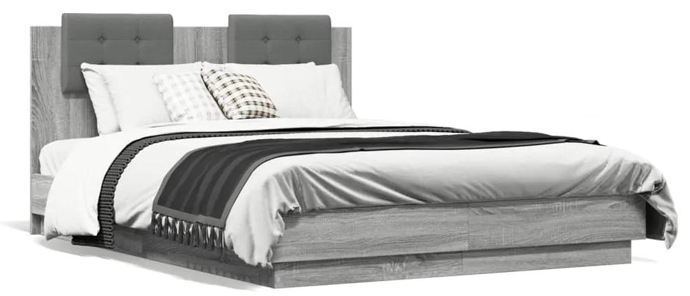 3209959 vidaXL Cadru de pat cu tăblie, gri sonoma, 135x190 cm, lemn prelucrat