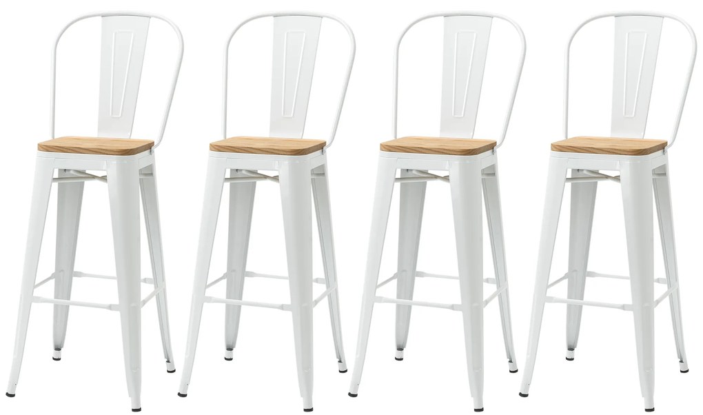HOMCOM Set de 4 taburete de bar industrial cu spătar suport pentru picioare înălțime 76 cm oțel crem | Aosom Romania