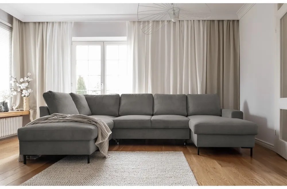 Colțar gri extensibil cu tapițerie din catifea reiată (cu colț pe partea stângă ) Lofty Lilly – Miuform