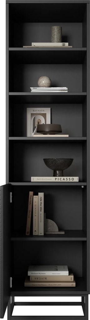Etajeră cu front striat Asha 50 cm pe picioare metalice - negru mat