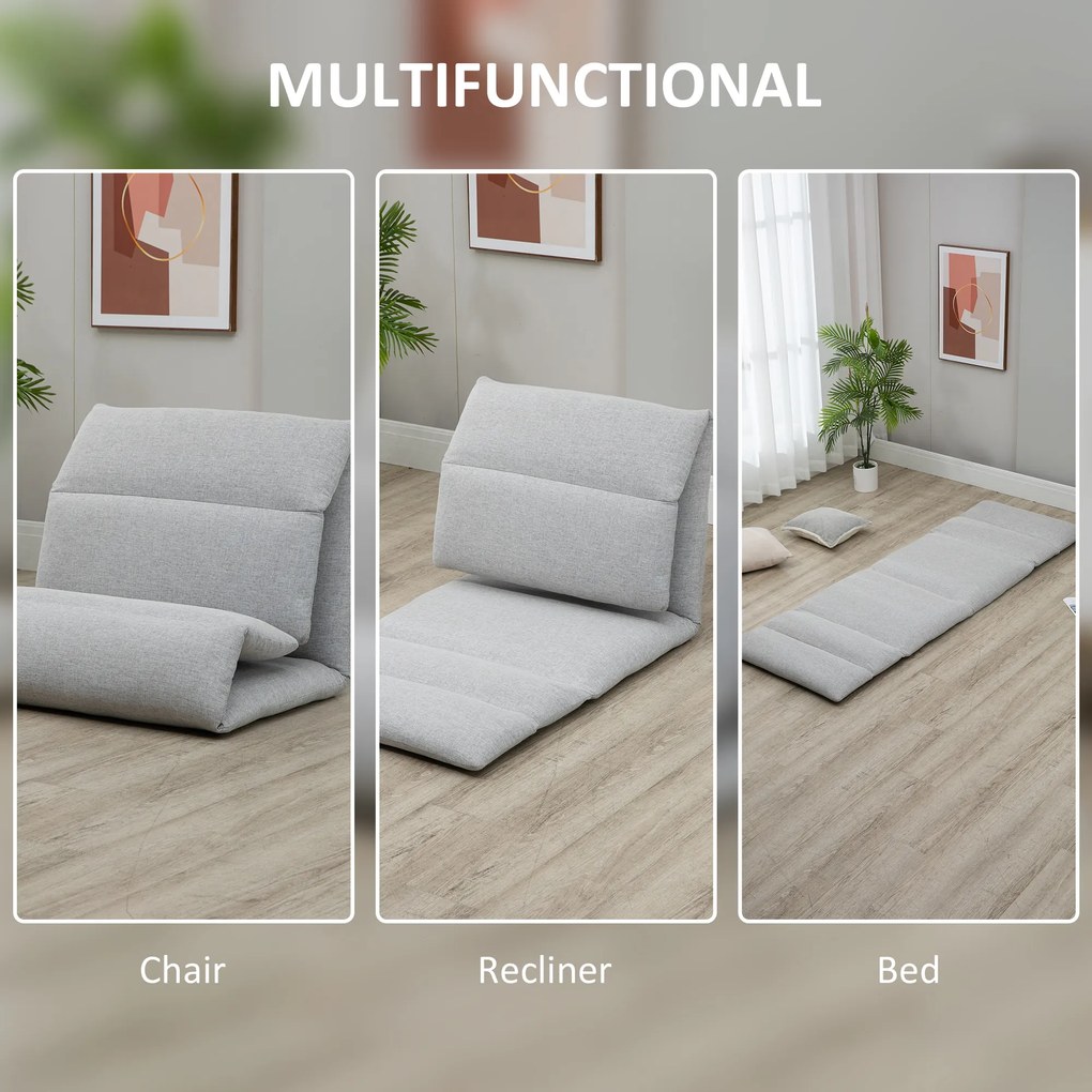 HOMCOM Fotoliu Relax de podea cu spatar cu 5 inclinatii, fotoliu unic din material textil si otel, 71x72x60cm, gri deschis | Aosom Romania